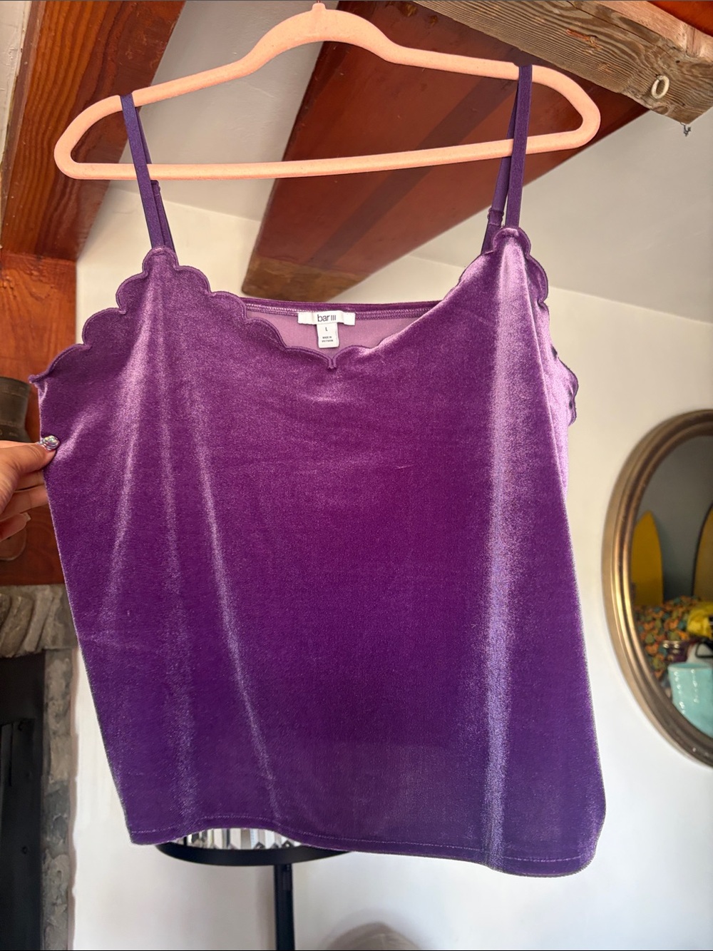 NWOT Bar III Lush Velvet Scallop Cami in Purple Large
